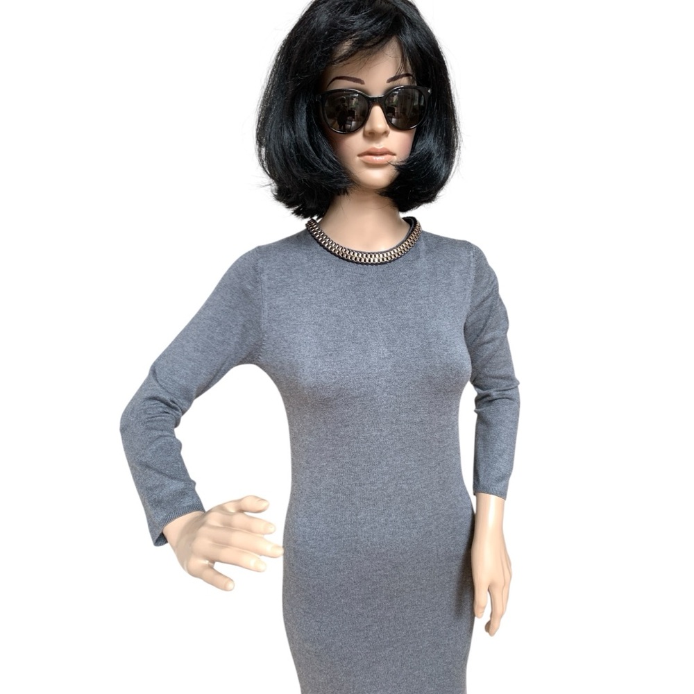 Zara Gray Women's Bodycon Knit Midi Dress M